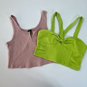 Lot of 2 PacSun & Wild Fable Ribbed Crop Tank Green & Mauve Size S